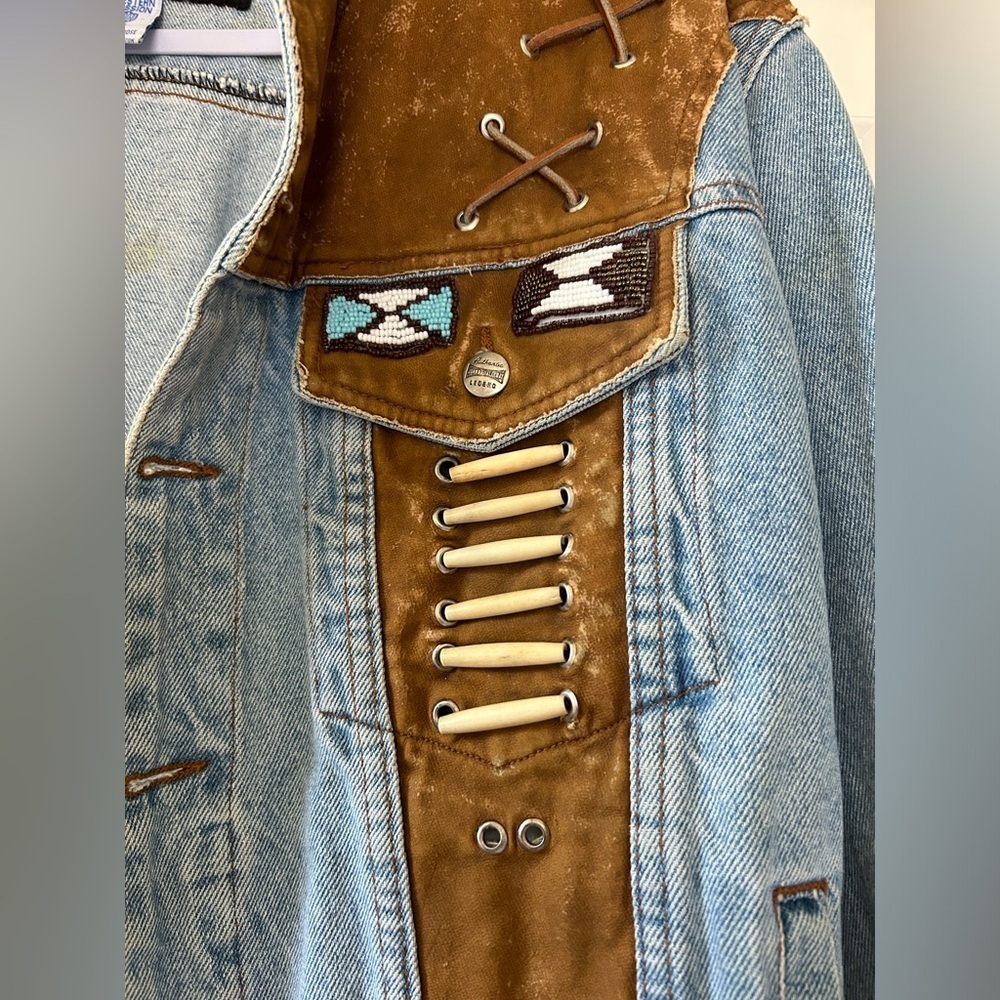 Vintage Authentic Johnny Hallyday Western Passion Denim and Suede Jacket Size M - Picture 2 of 13